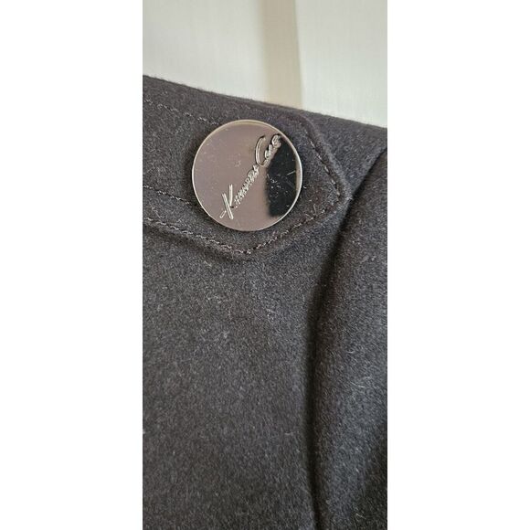 Kenneth Cole women Sz 8 Black classic wool‎ blend Trench coat w/belt - Picture 7 of 16